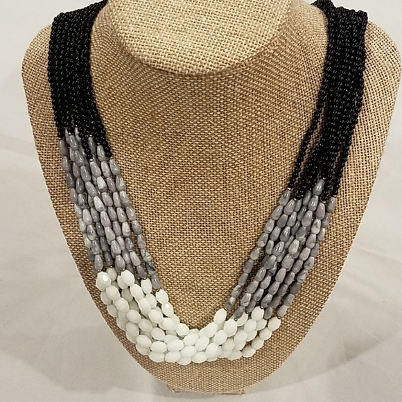 Long Multi-strand Necklace white Gray Black - Picture 3 of 8